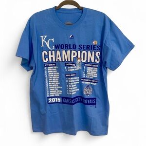 KANSAS CITY ROYALS MAJESTIC 2015 WORLD SERIES CHAMPIONS LIGHT BLUE T SHIRT LARGE